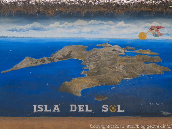 130907ボリビア、ティティカカ湖、太陽の島の地図